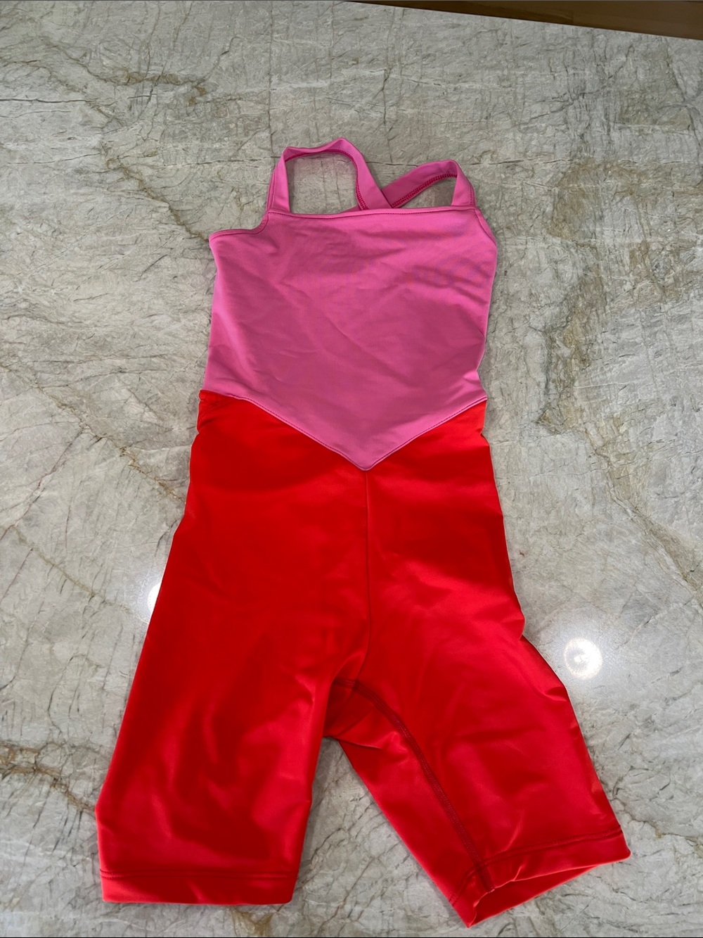Girls Pink and Red Colorblock Athletic Romper - Sleeveless Active One-Piece